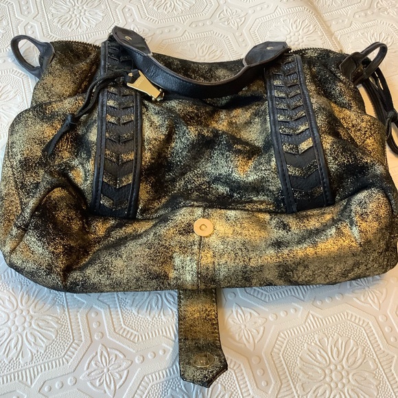 Aimee Kestenberg Black Gold Distressed Leather Bag - Picture 9 of 16